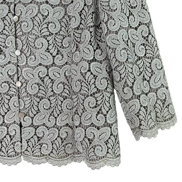 Talbots Silver Lace Cardigan Blazer Special Occasion Dress Jacket, Size 6 - Picture 5 of 8